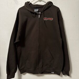Broken Promises Coffin Jumper Brown Zip Hoodie Size Large NWOT